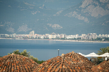 Fototapeta premium Antalya city skyline and Konyaalti beach view from Kaleici Turkey