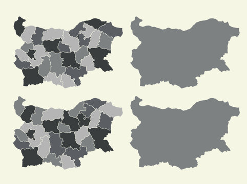 Bulgaria Map Set with Regional Administrative Divisions and Silhouettes
