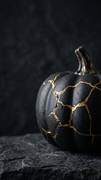 Luxury Black Ceramic Pumpkin with 24k Gold Leaf Cracks