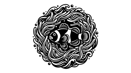 Fototapeta premium Fish entwined in seaweed circle.
