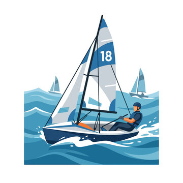 Sailor on a Small Sailboat Racing.