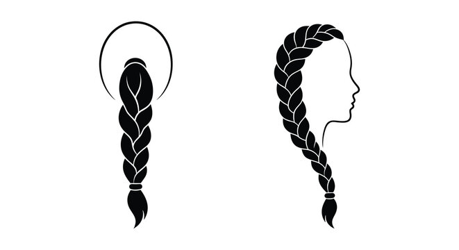 Braided hairstyle depictions in black silhouette against a white background silhouette braid hair hairdo tresses plait