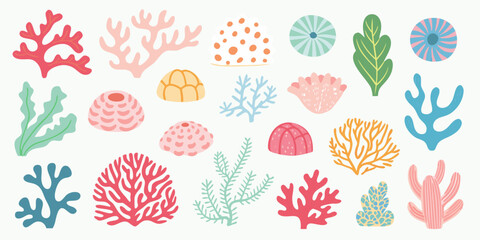 Coral seaweed and marine life vector illustrations on a white background © Ratan