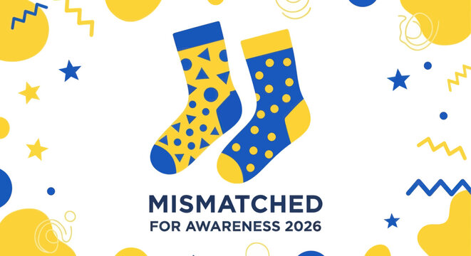 Mismatched socks awareness graphic for 2026