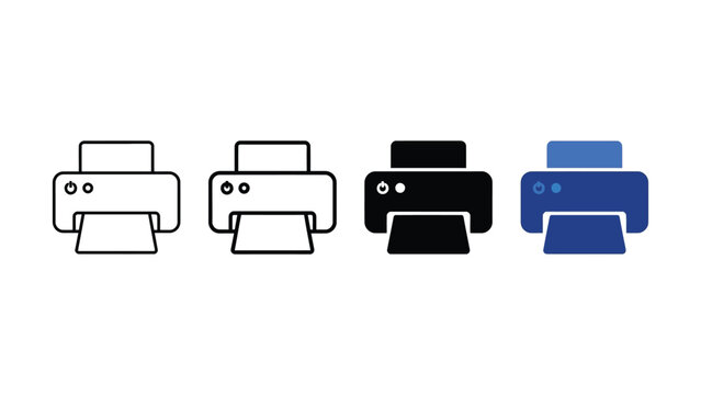 Four printer icons in different colors and styles