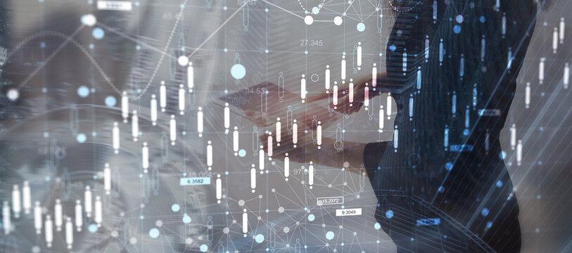 Digital financial analytics concept illustrating trading activity and investment performance