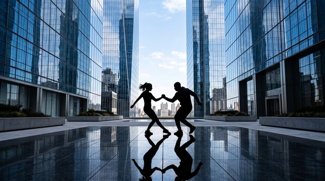 Two Business People Shaking Hands in Modern City