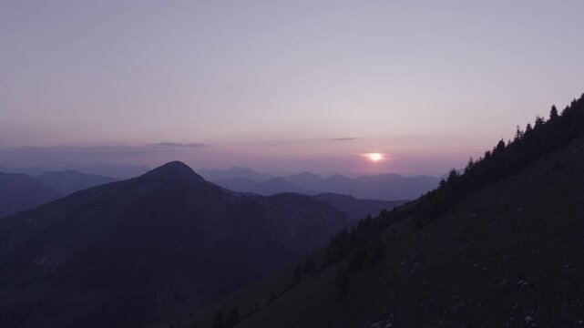 Sunset over beautiful mountain panorama in the Alps. Achenkirch, Austria