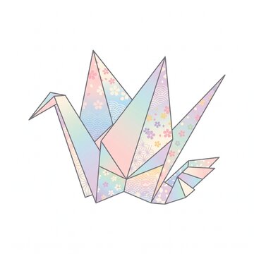 Minimalist origami crane with floral pattern symbolizing peace and creativity