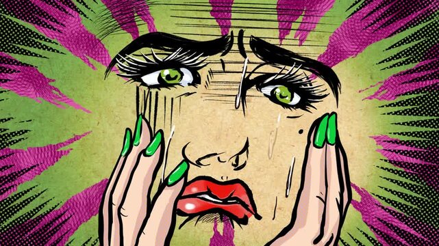 焦って冷や汗が止まらないオネエのヴィンテージアメコミ風アニメ