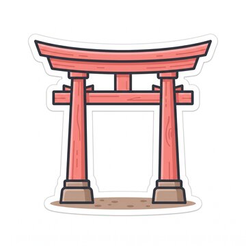 Isolated minimalist red torii gate icon symbolizing spirituality and tranquility