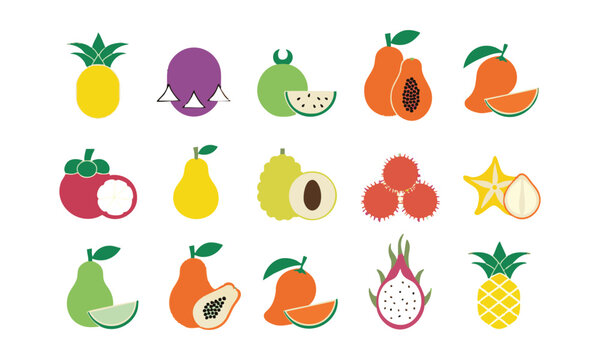 Exotic Tropical Fruits Set.
