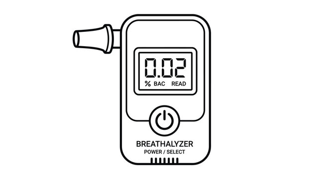 A simple black and white line art illustration of a portable digital breathalyzer testing device