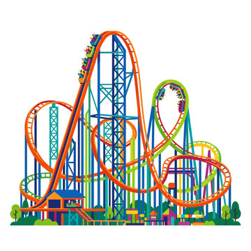 Colorful vector illustration of a large amusement park rollercoaster
