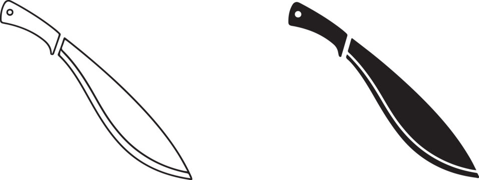 Kukri knife vector silhouette and outline icon.