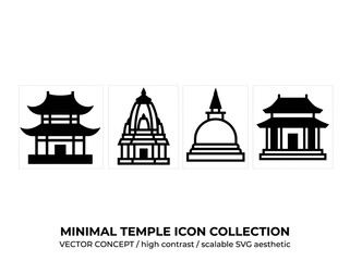 Fototapeta premium Minimalist Temple Icons Collection: Asian Architecture, Religious Buildings, Vector Art