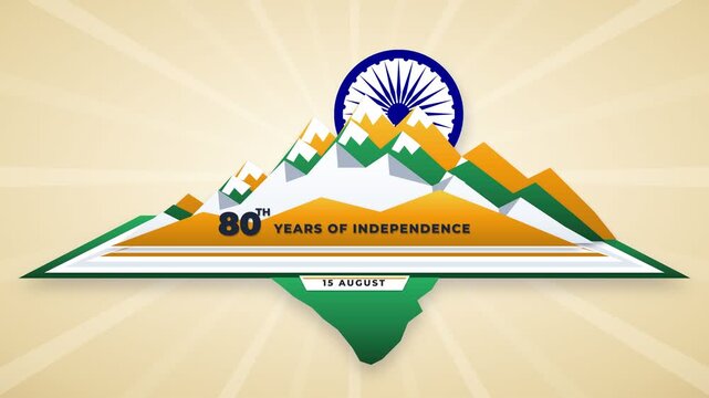 India independence day celebration with map and tricolor mountains. 4K Video