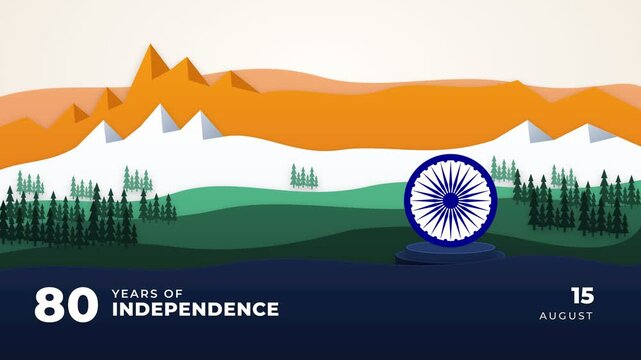 Indian independence anniversary graphic with tricolor mountains. 4K Video