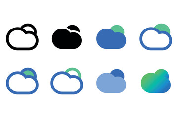 Obraz premium Various styles weather cloud icon set collection in outline solid duotone and gradient style vector