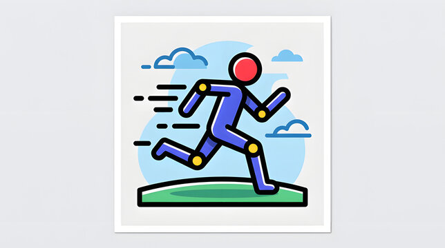 Colorful Running Stick Figure Character Flat Illustration