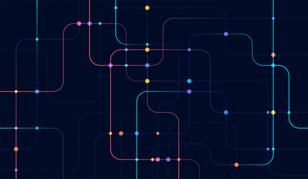 Circuit connect lines and dots. Network technology and Connection concept. Decentralized network nodes connections
