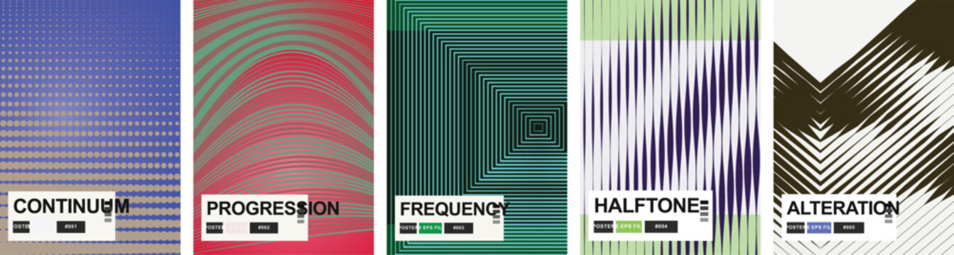 Retro abstract pattern backgrounds vector set, halftone and glitch textures, colorful geometric stripes for design branding