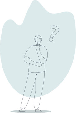 Thinking skeptical character. Puzzlement, doubts,life situation and activities.