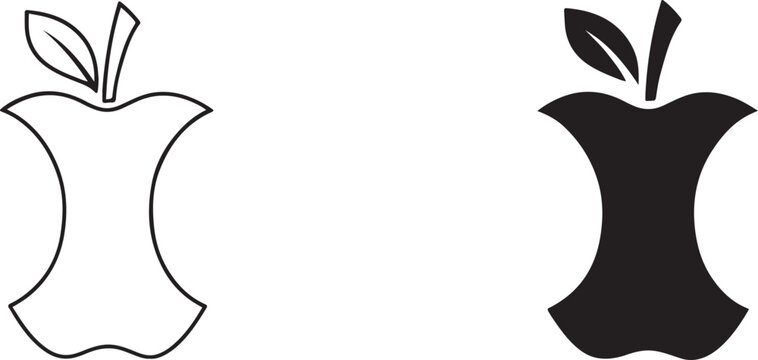 Apple core silhouette and outline vector icon.