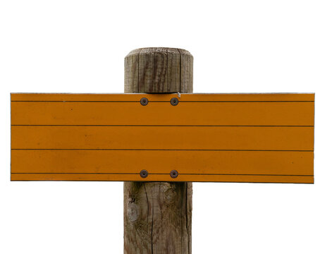 Blank yellow wooden directional sign post isolated on white background