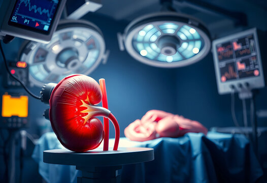 Realistic kidney prepared for transplant in operating room