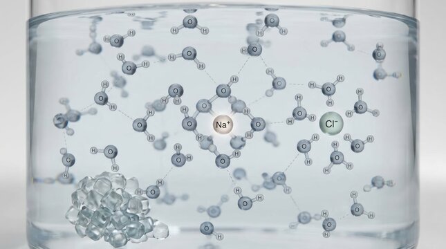 Dissolving ionic compound in aqueous solution molecular representation