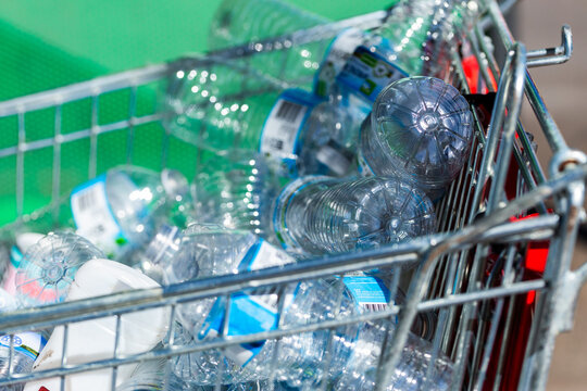collection of plastic bottles for recycling at return and earn machine in Australia