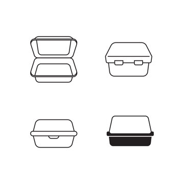 Disposable food container container boxes outline icons set for delivery service