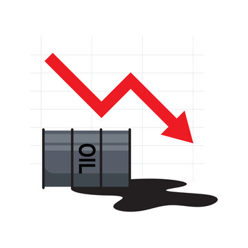 Oil price drop financial crisis concept with barrel and red arrow