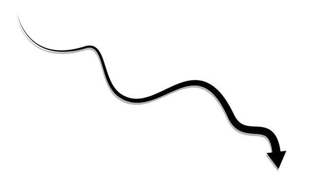 Curved arrow pointing down and to the right with a flowing shape animation