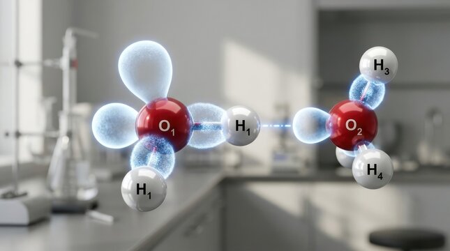 Molecular structure of water and oxygen in a science laboratory setting