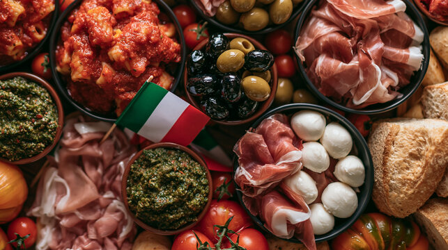 Italian Antipasto Spread with Cured Meats and Cheeses