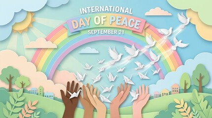 Naklejka premium International Day of Peace paper cut style illustration.