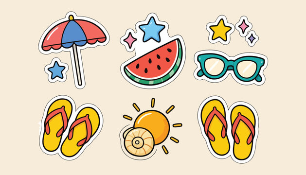 Ferragosto Italy Cute Colorful Doodle Sticker Icon Set