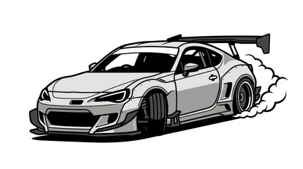 Naklejka premium Racing car with smoke tires.