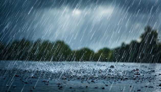a torrential rainstorm with heavy raindrops falling showing the overwhelming power of water in weather rainstorm water force
