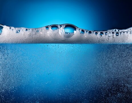 detergent foam bubble on water blue background soap sud