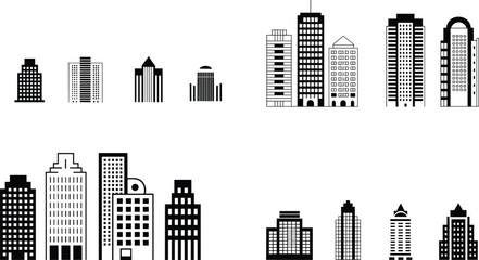 Obraz premium City Building Icon Collection Set with Modern Skyline and Urban Architecture Symbols