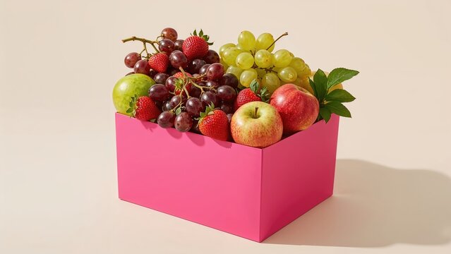 Colorful fruits in a pink box, 1985