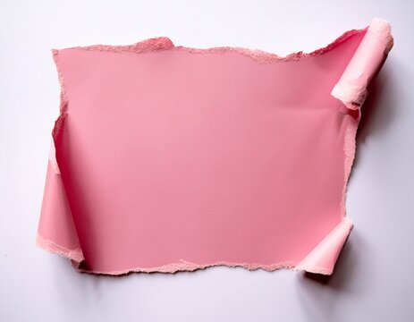 soft pink torn paper sheet with rough deckled edges isolated on a clean white background design