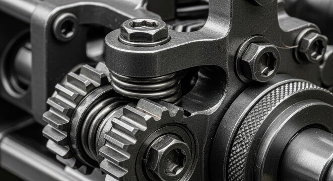 Macro view of metallic gear teeth mechanism.
