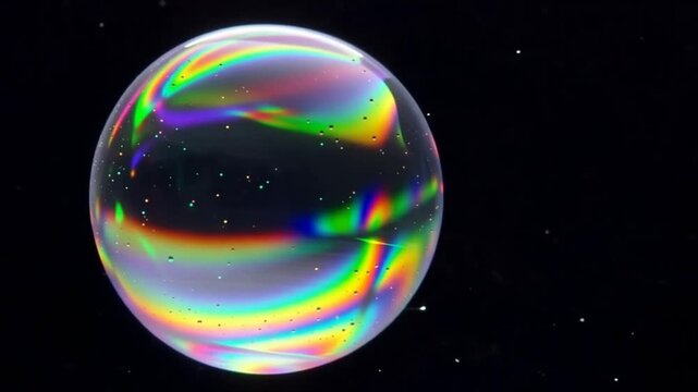 Rainbow-colored soap bubbles move gently in macro detail, revealing beautiful iridescent surface patterns.