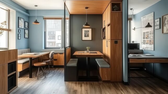 Cozy small apartment dining and work area