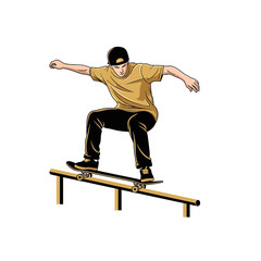 Fototapeta premium Dynamic Skateboarder Performs Grinding Trick On Outdoor Urban Rail