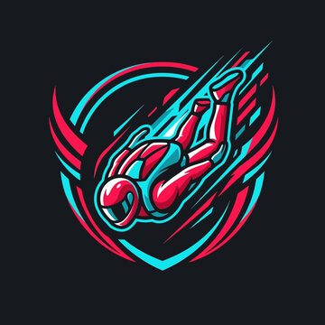 Dynamic Skydiving Emblem Vector Art Capturing Extreme Sports Thrills
